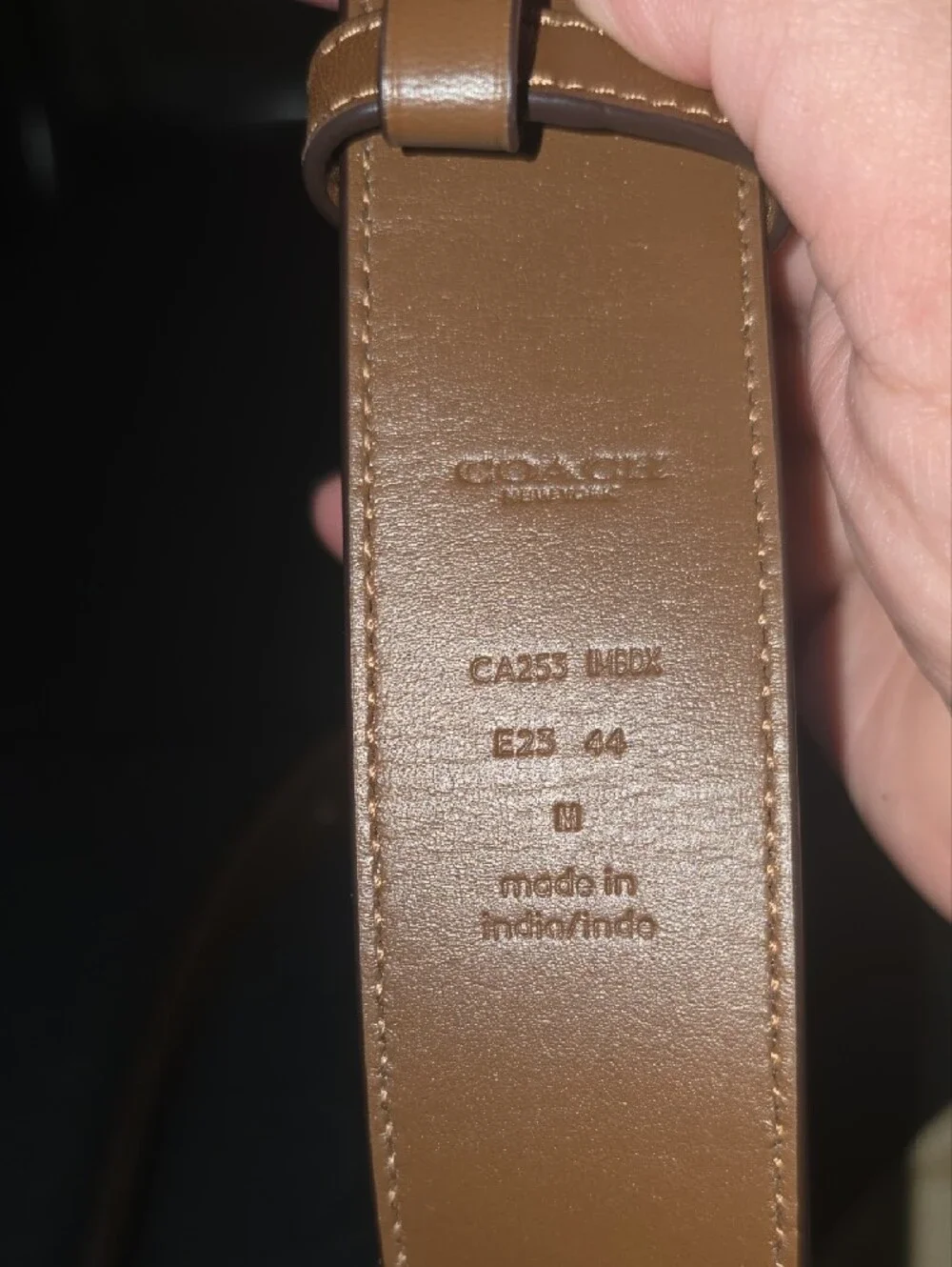Coach Women's Signature Canvas Belt in Beige with Gold Buckle and Tan Trim